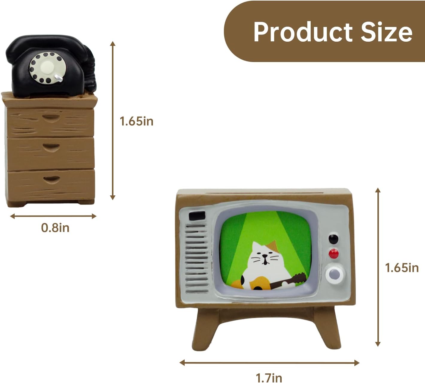Cute Mini TV and Telephone Cabinet Figurine for Cat Lovers