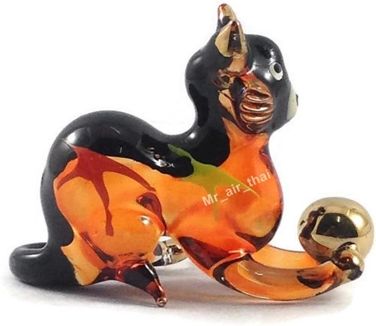 Tiny 2 Inch Black Brown Crouching Cat Figurine