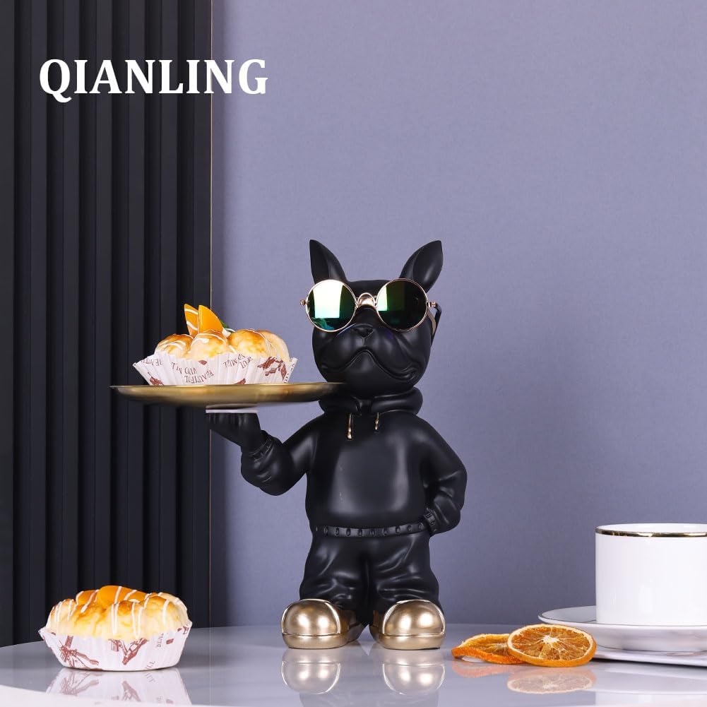 Resin Bulldog Tray Statue for Entryway Decor