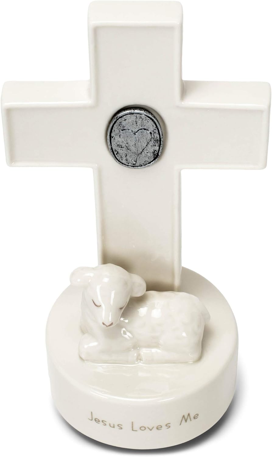 DEMDACO Heart Cross with Little Lamb Musical Figurine 8 Inch White