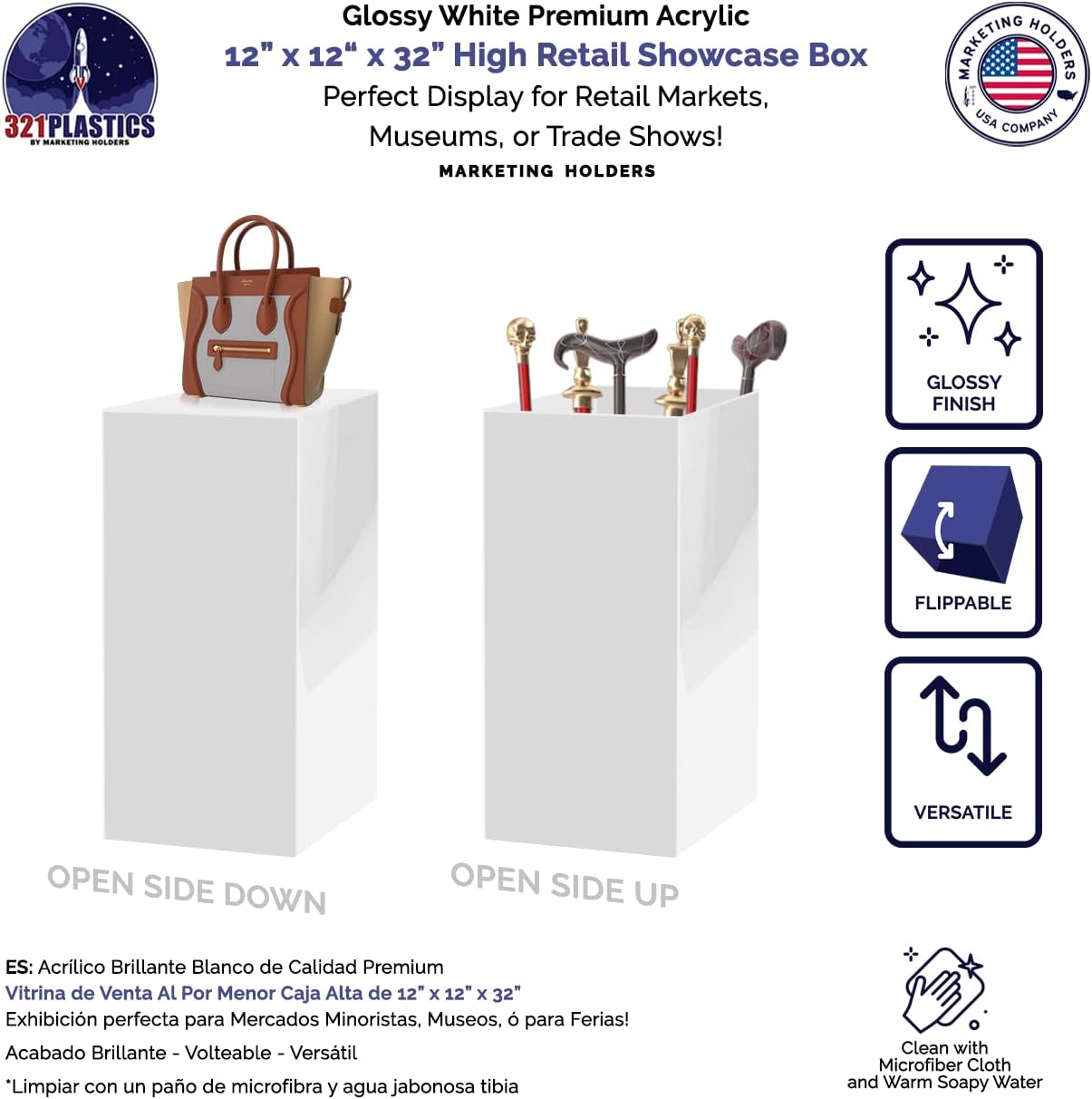 White Platform Display Box 12x12x32 No Lid Cube Stand