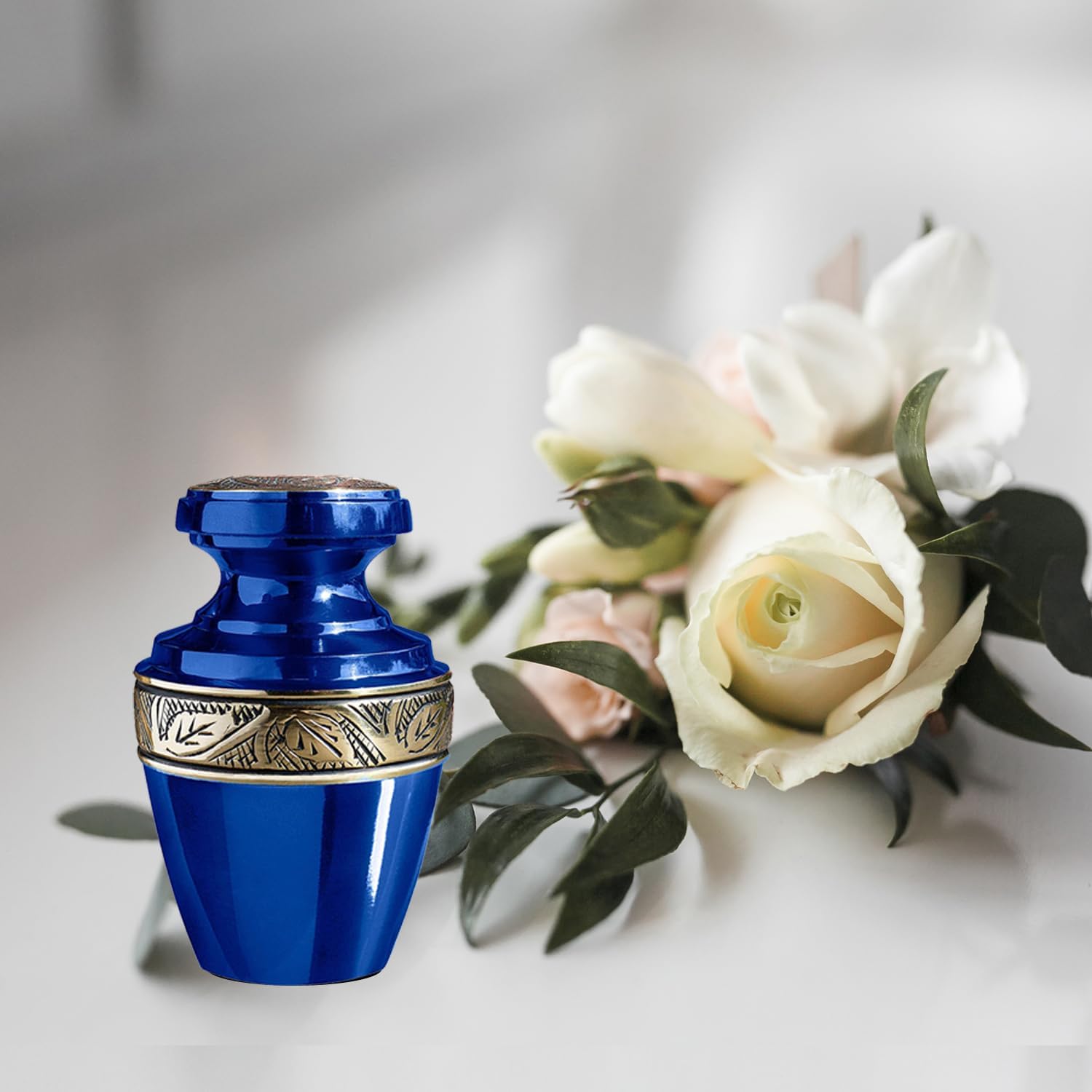 Trupoint Memorials Small Urns Set of 4 Grecian Blue and Gold