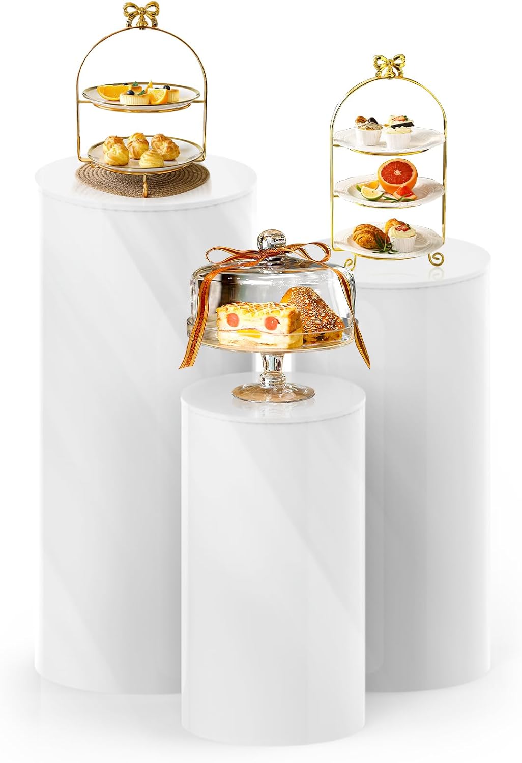 Baotree White Cylinder Pedestal Stands 3 Pieces