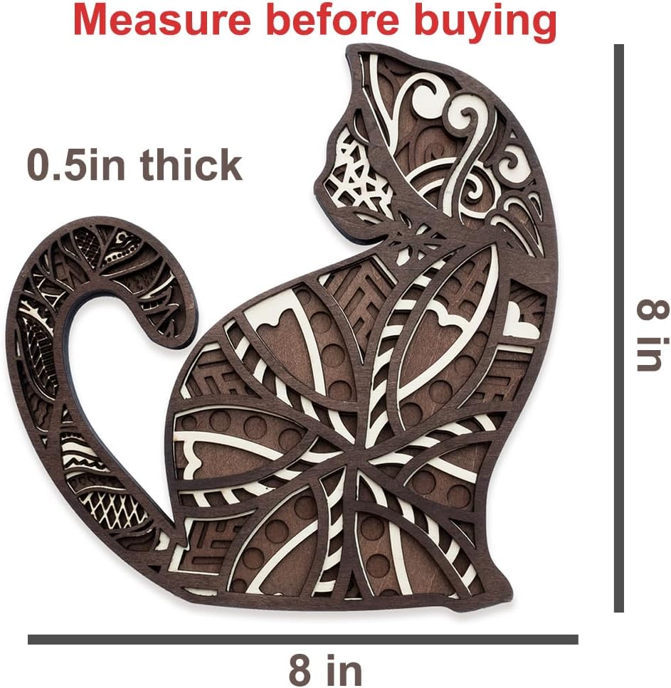 INSOVITA Wooden Cat Decor Wall Art 8 Inches Tall
