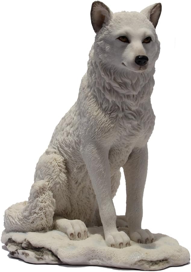 775 Inch Wolf Sitting in Snow Decorative Statue