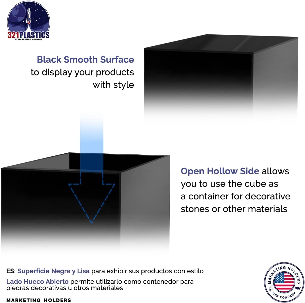 2 Pack 12 Inch Black Acrylic Display Box with Open Side