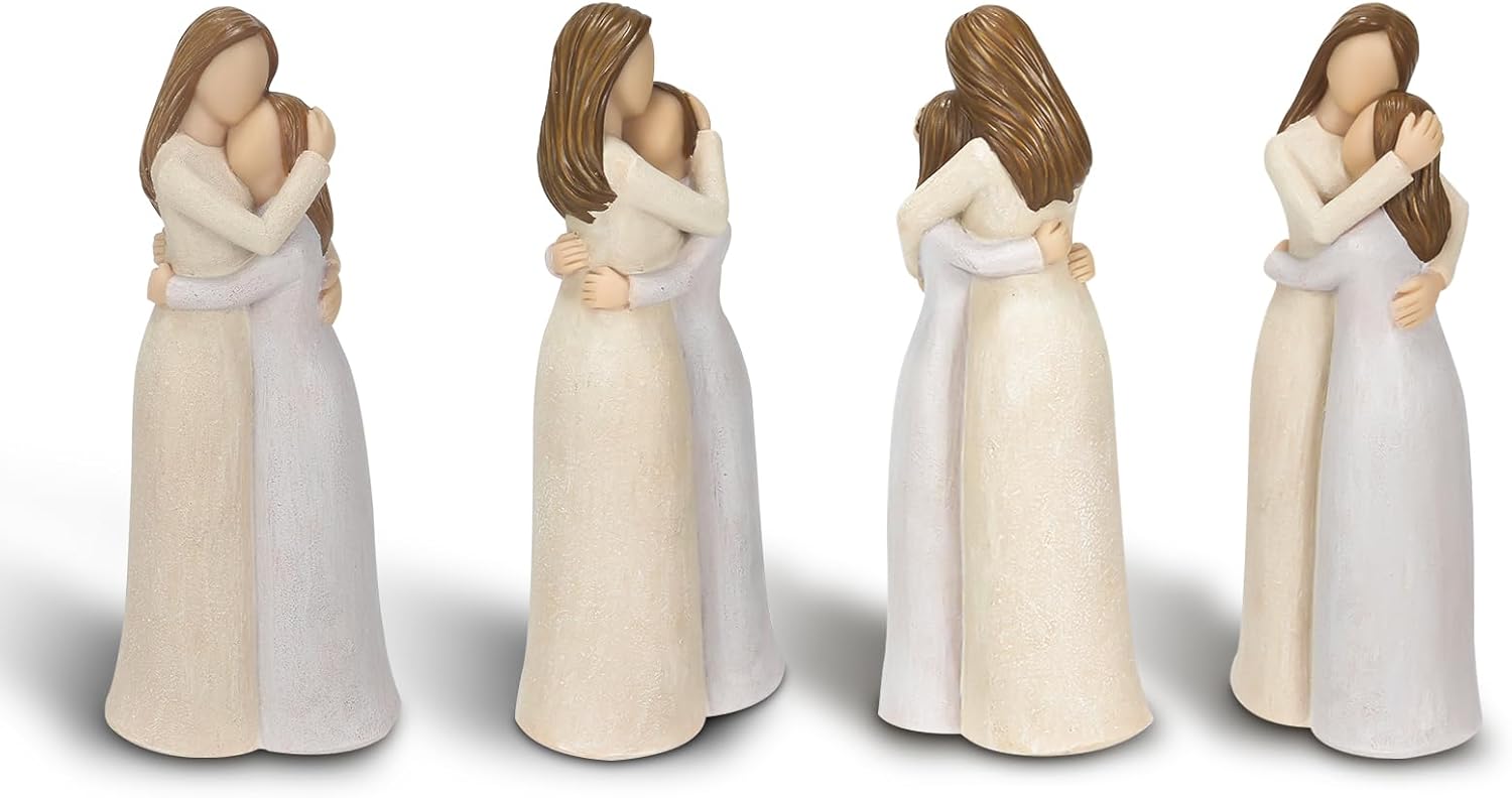 Mother and Daughter Figurines Heartwarming Resin Sculpted Hand-Painted Decoration