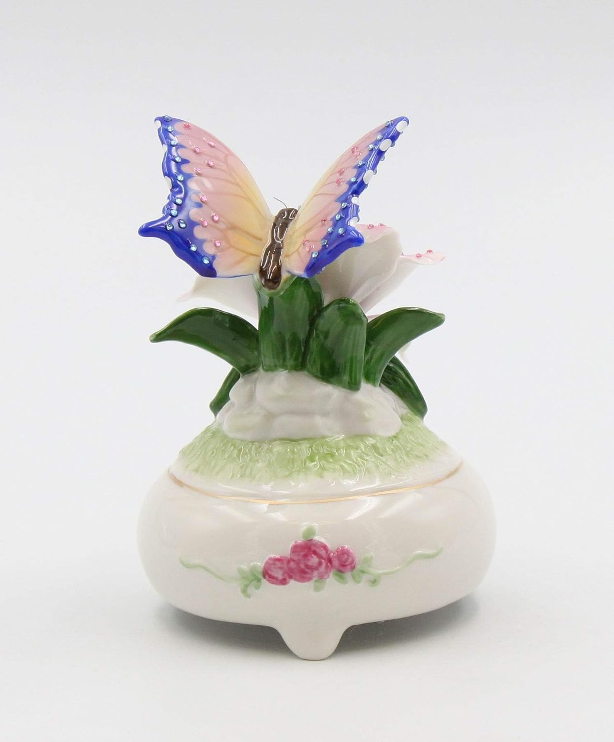 Fine Porcelain Butterfly Musical Box Figurine Fur Elise 5 Inch