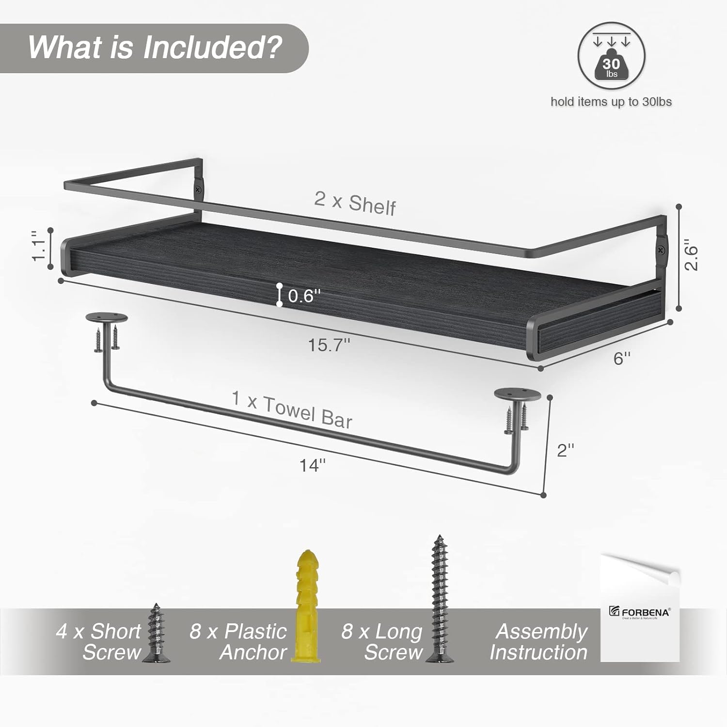 Forbena Modern Floating Shelves Set of 2 for Bathroom and Kitchen