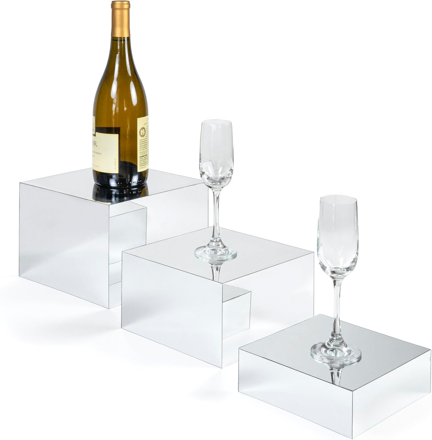 Red Co Glossy Silver Acrylic Cube Display Risers - 3 Pack