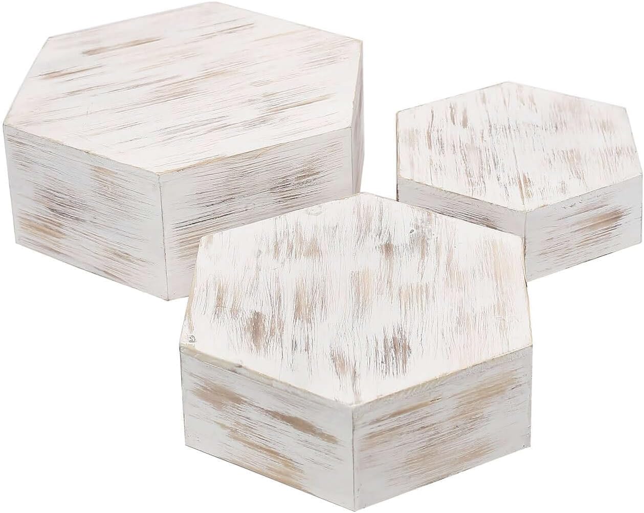 Efavormart Set of 3 Whitewashed Hexagonal Wood Dessert Holders