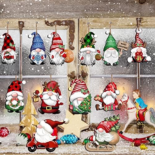 24 Piece Christmas Gnome Wooden Hanging Ornaments