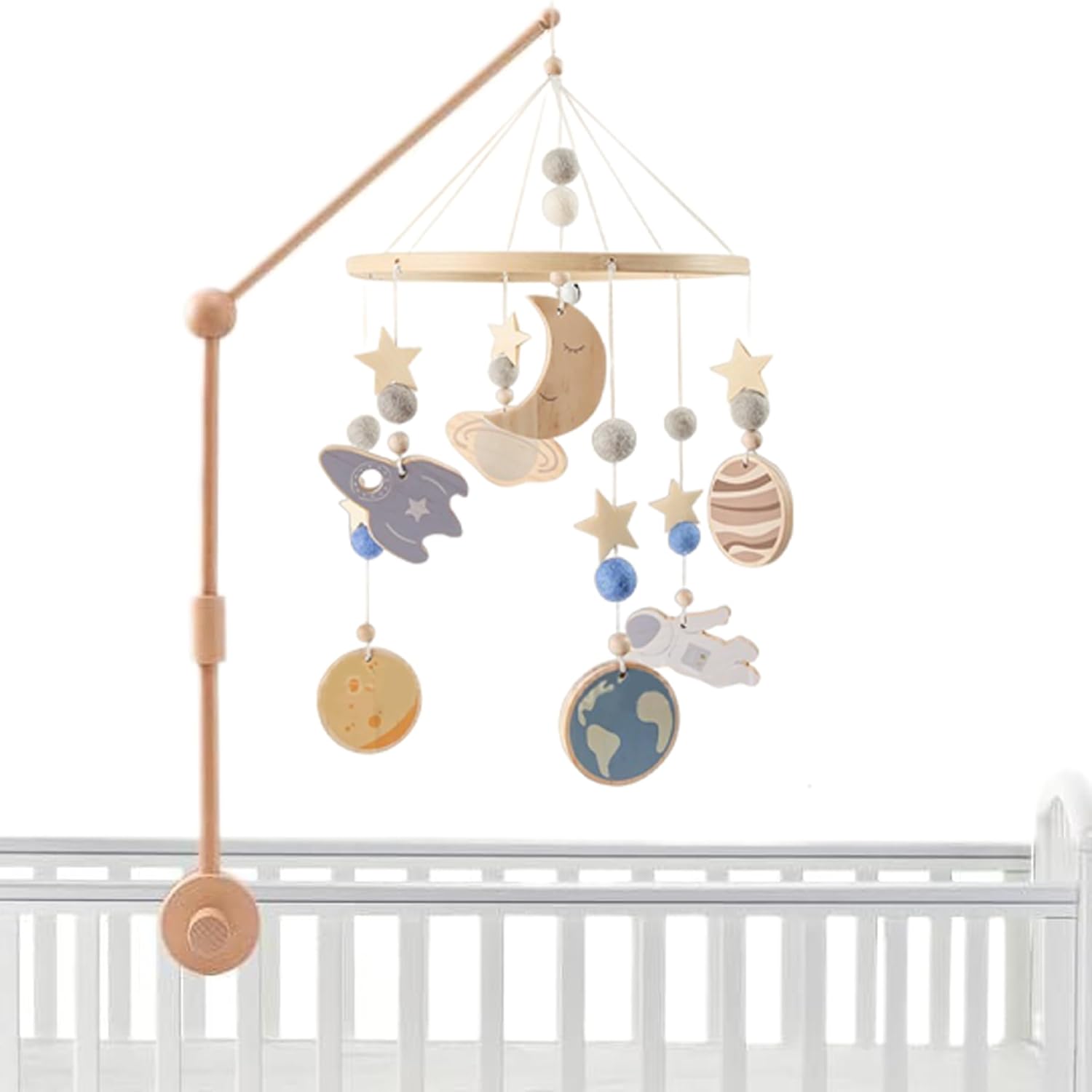 Cute Space Decor Crib Mobile with 360 Rotation