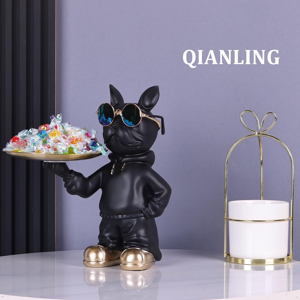 Resin Bulldog Tray Statue for Entryway Decor