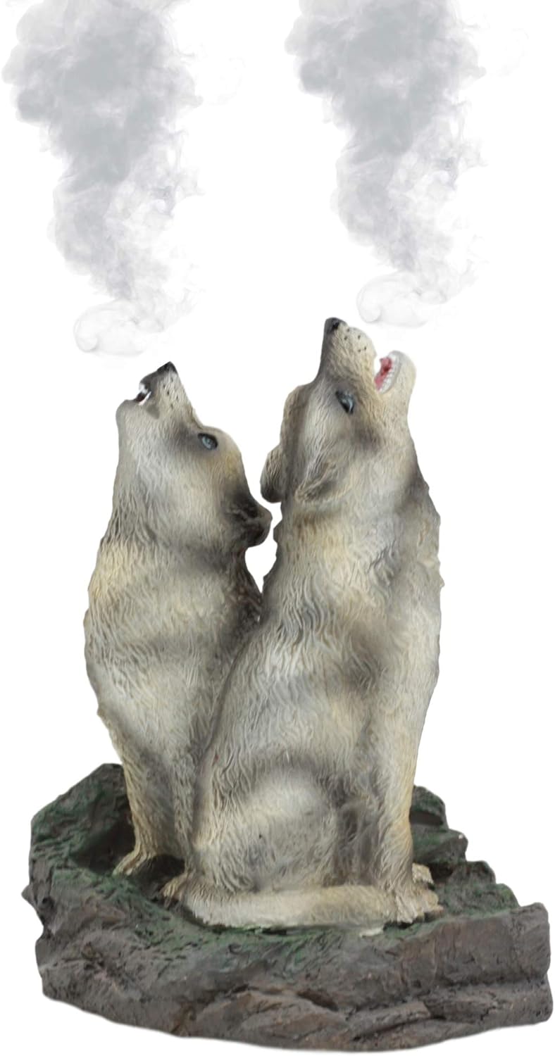 Ebros Howling Twin Gray Wolves Incense Burner Figurine