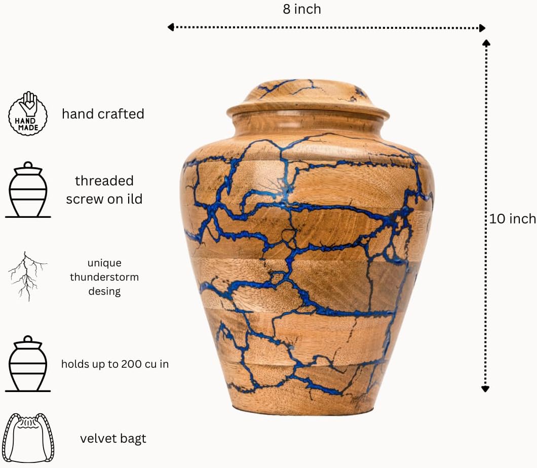 S J HANDICRAFTS Large Wooden Urn for Cremation Ashes
