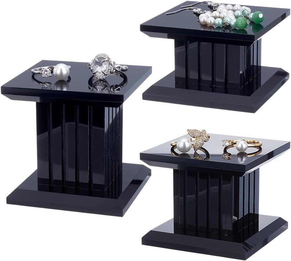 BENECREAT 3Pcs Square Acrylic Jewelry Display Riser