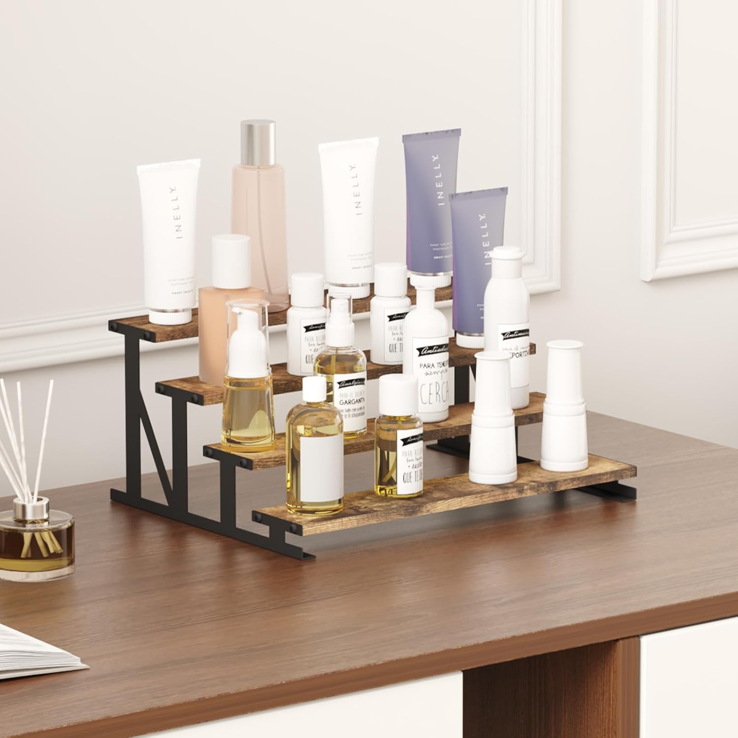 Lifewit 4 Tier Wooden Display Riser with Metal Stand