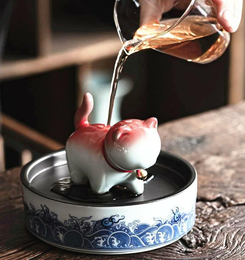 EatingBiting Ceramic Tea Pet Cute Lucky Cat Home Decor