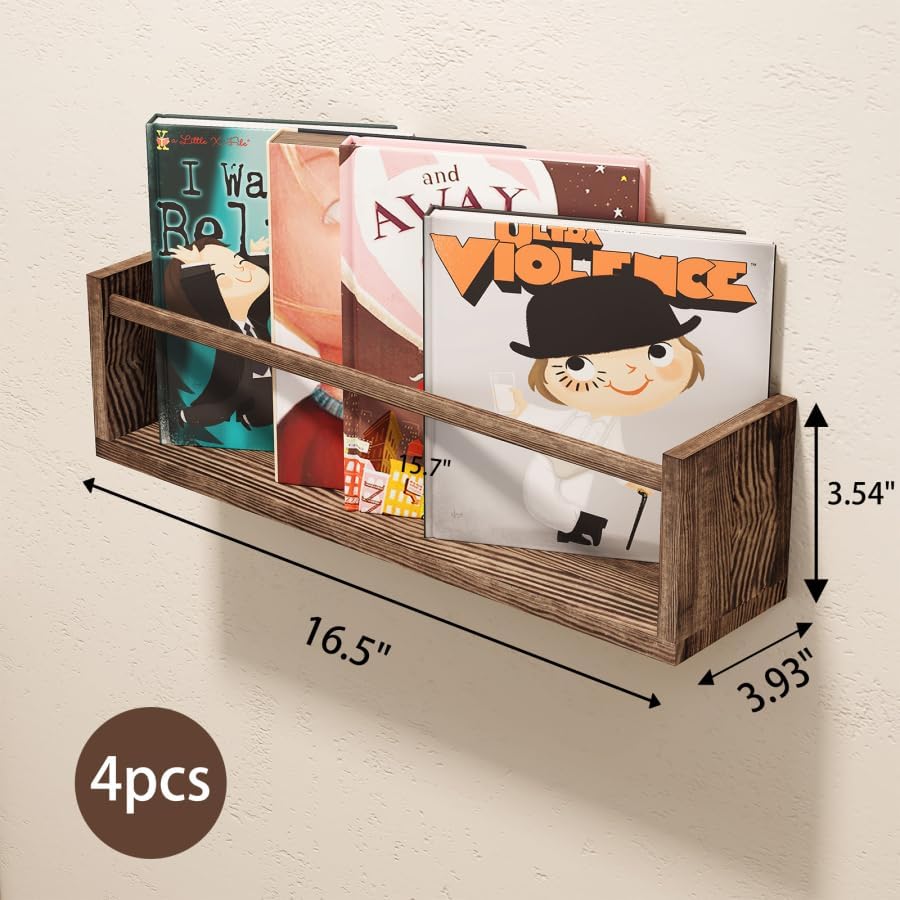 Fixwal Floating Book Shelves Set of 4 Brown
