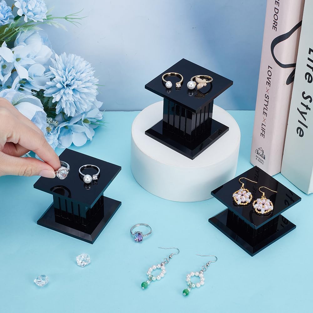 BENECREAT 3Pcs Square Acrylic Jewelry Display Riser