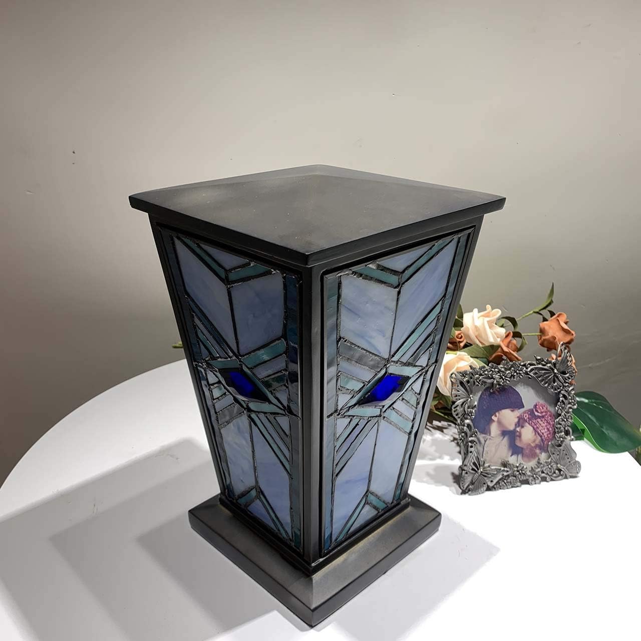 Bieye Blue Stained Glass Cremation Urn 7x11 Inch
