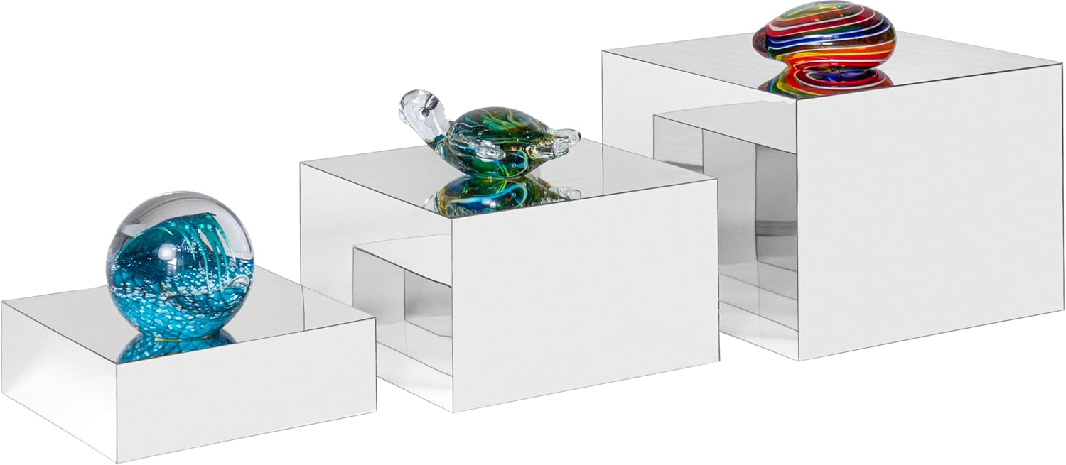 Red Co Glossy Silver Acrylic Cube Display Risers - 3 Pack