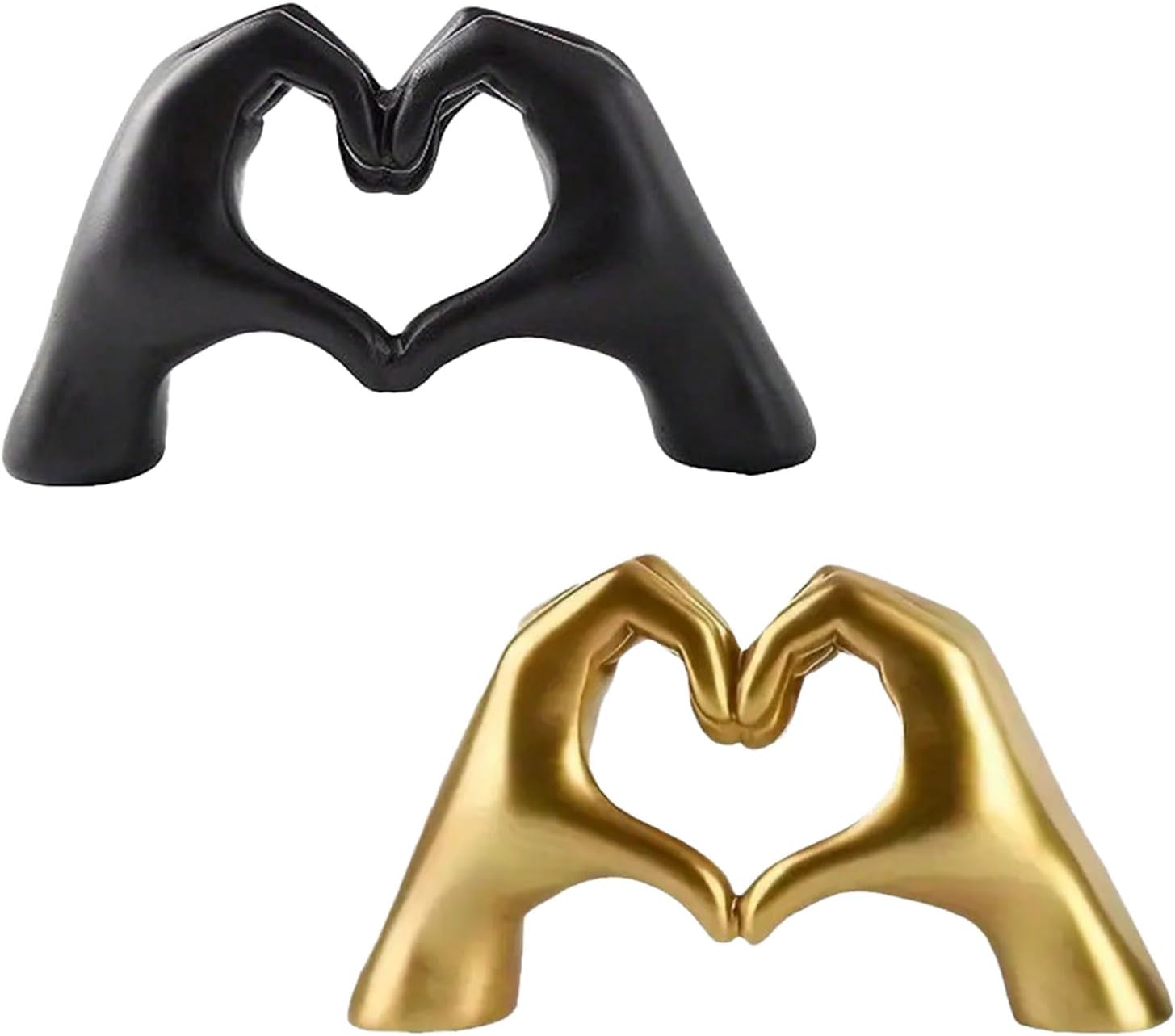 Panthra 2PCS Heart Hands Sculpture Heart Shaped Table Statue Gold Black