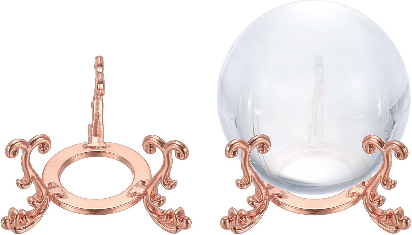 Uxcell 2pcs Metal Crystal Ball Display Stand Rose Gold