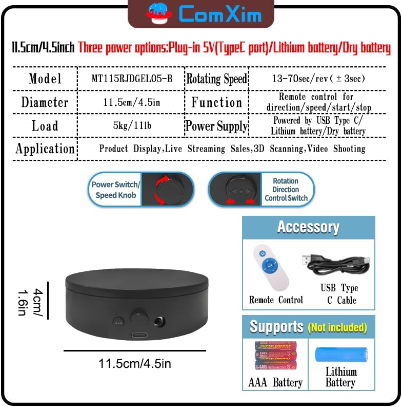ComXim Motorized Rotating Display Stand with Knob and Remote Control