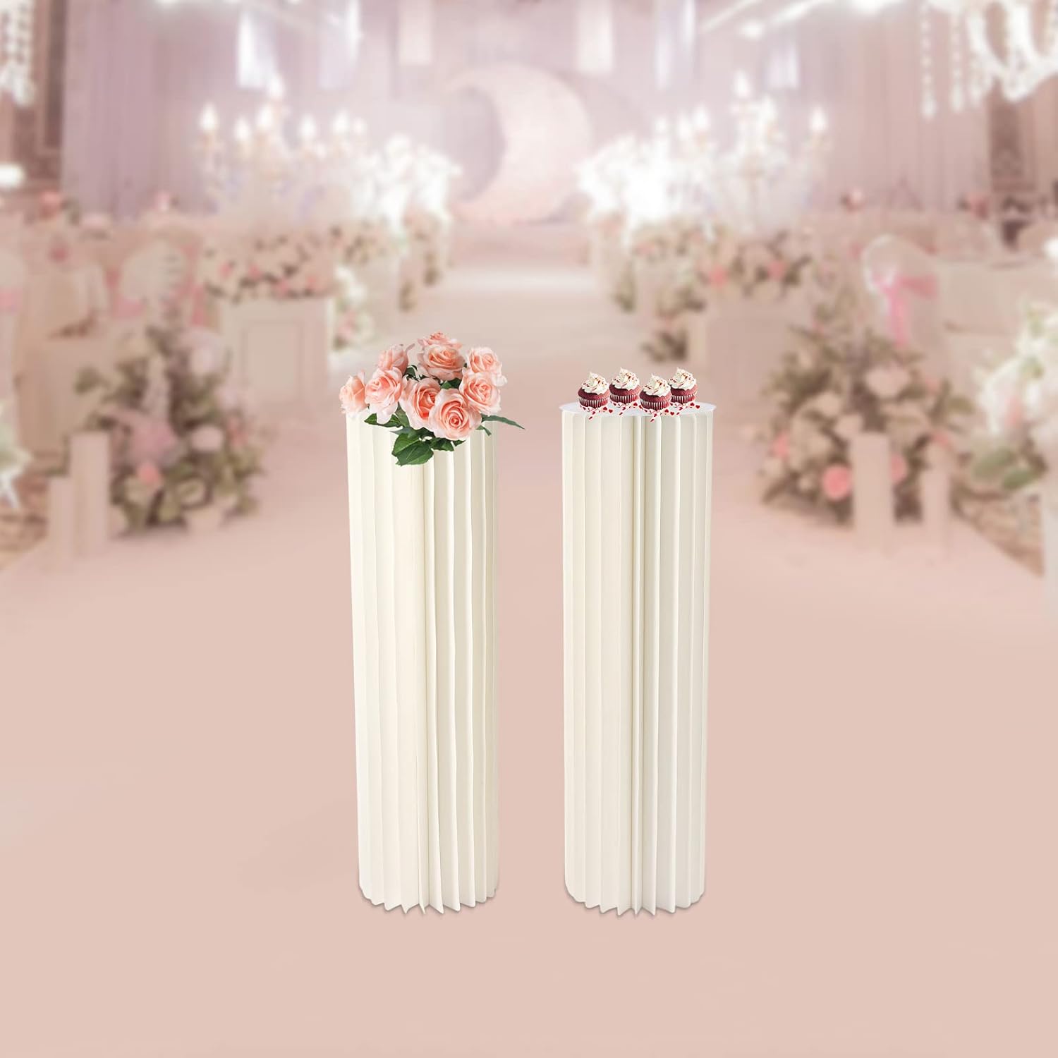 2PCS 394in Tall Flower Stand Round Cylinder Wedding Centerpieces Foldable Display Stands