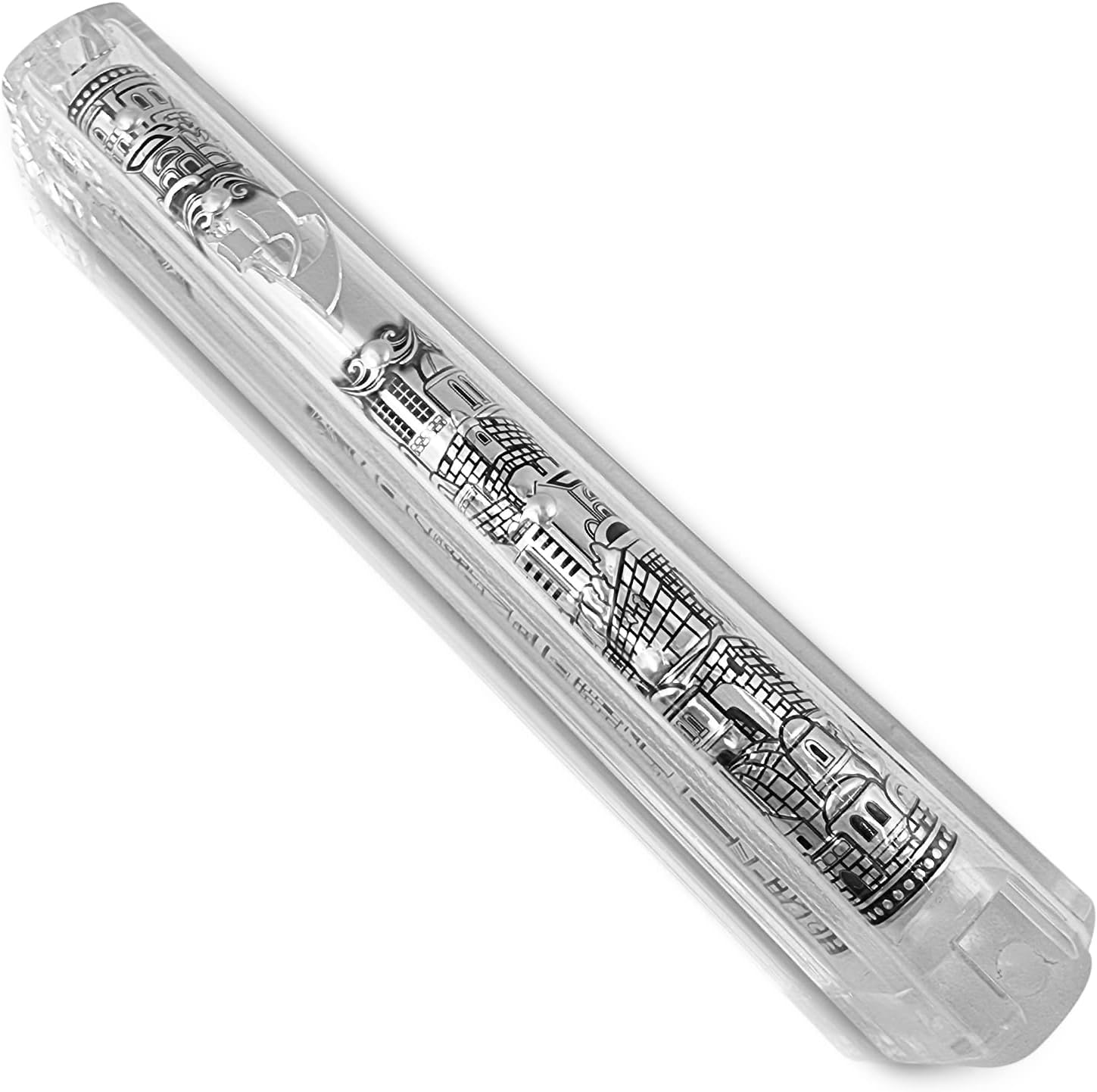 Talisman4u Jerusalem Clear Mezuzah Case with Scroll Silver Ornament