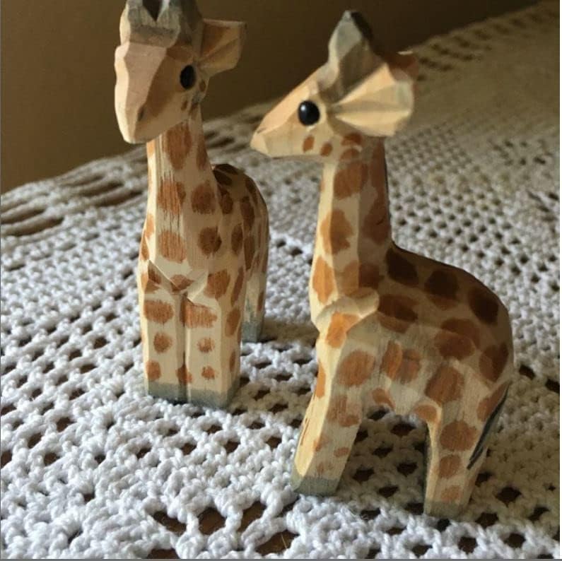 Hand-Carved Wooden Giraffe Statue - Miniature Home Decor Sculpture