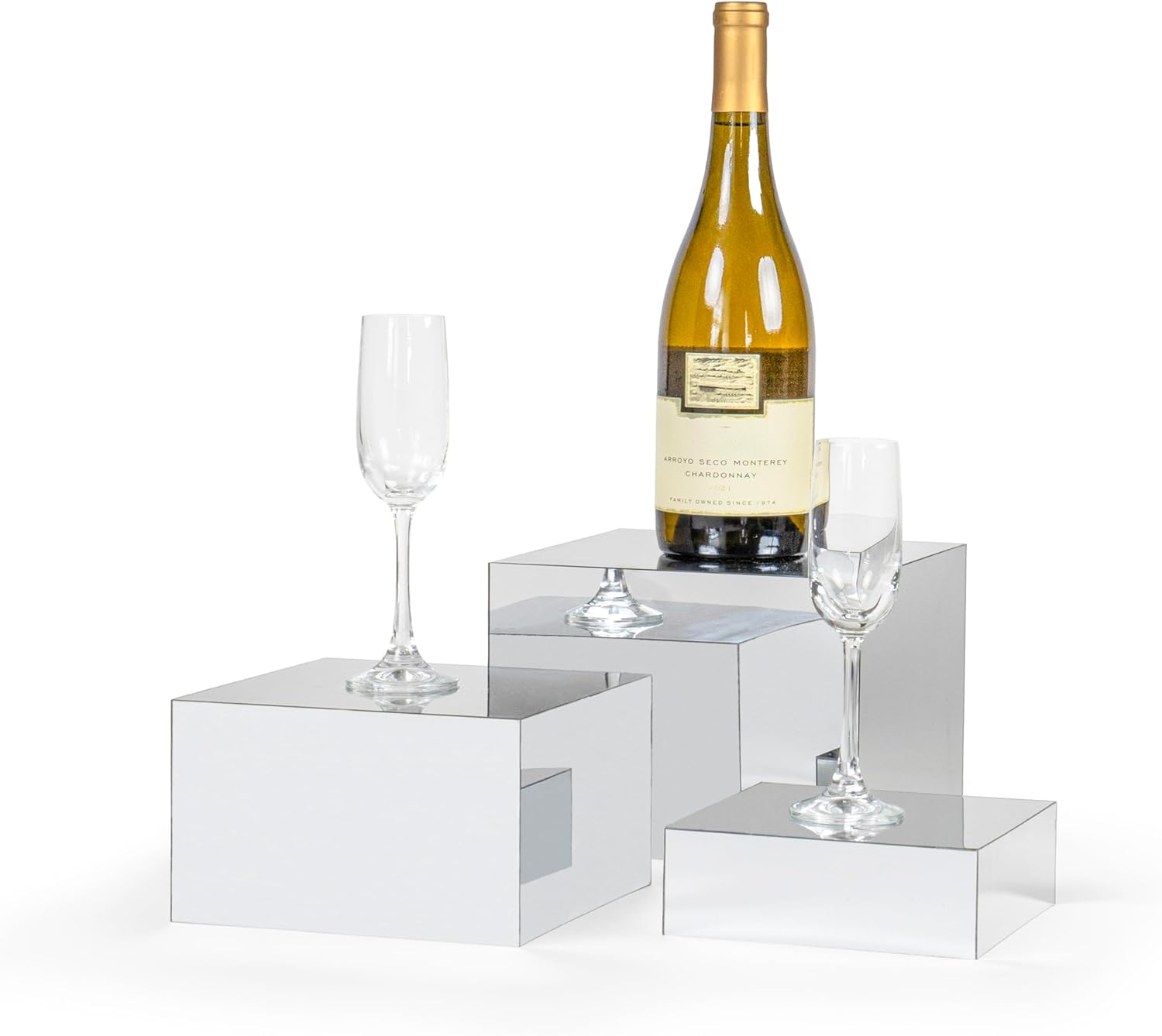 Red Co Glossy Silver Acrylic Cube Display Risers - 3 Pack