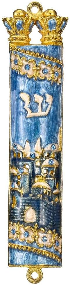 Matashi Hand Painted Mezuzah with Gold and Crystals