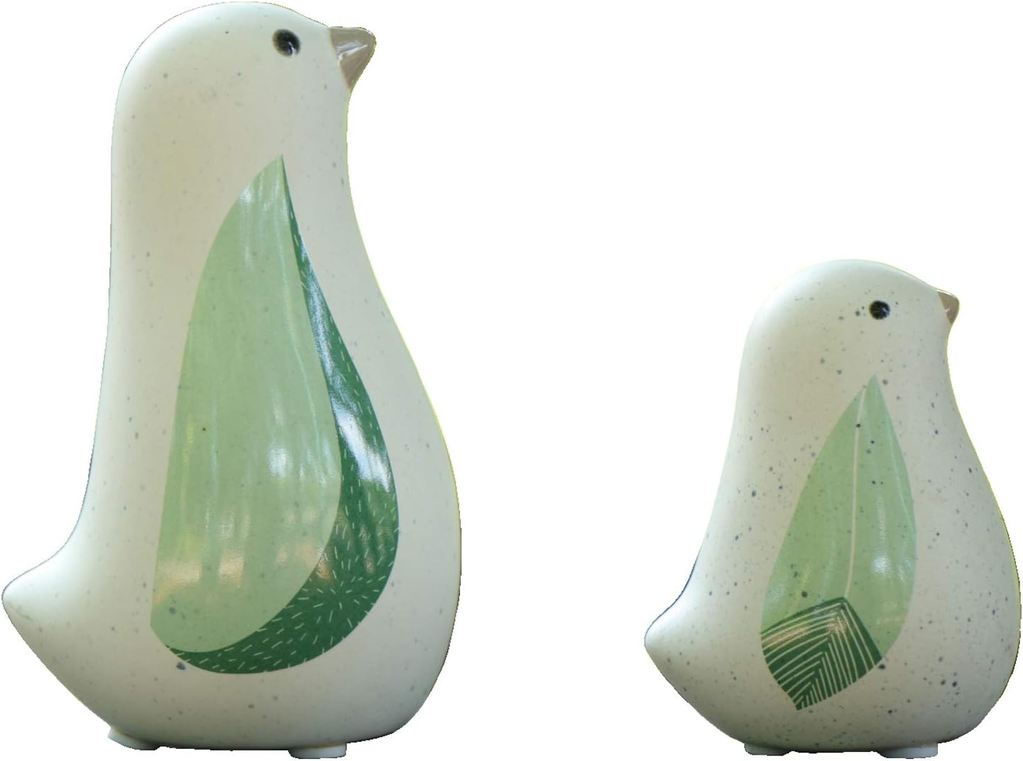 Unique Sitting Birds Figurines with Green Leaf Wings Set of 2