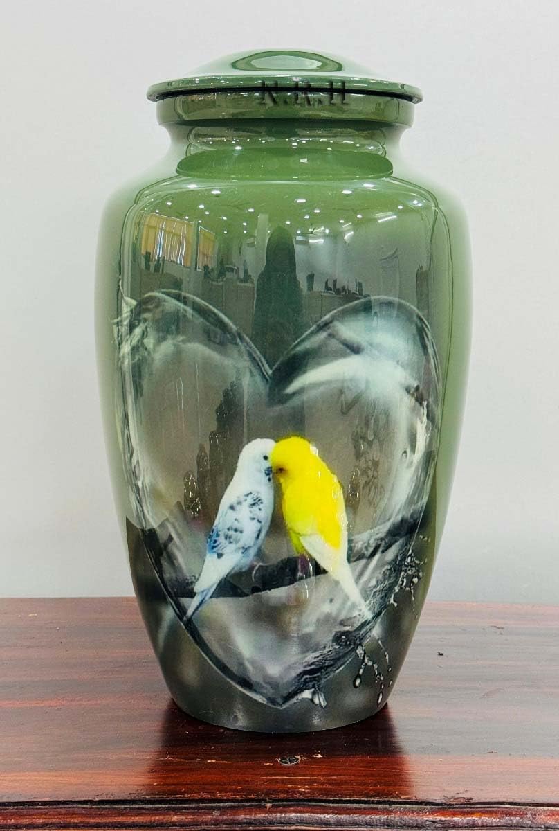 Love Bird in Water Heart Urns for Humans and Pets
