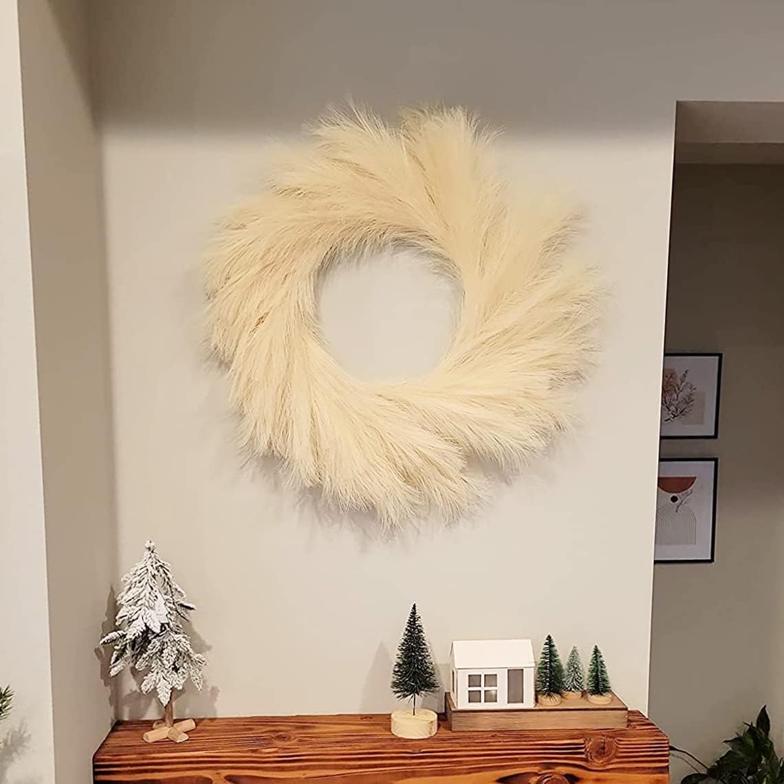 Hananona Artificial Pampas Grass Wreath 26 Beige 1pc