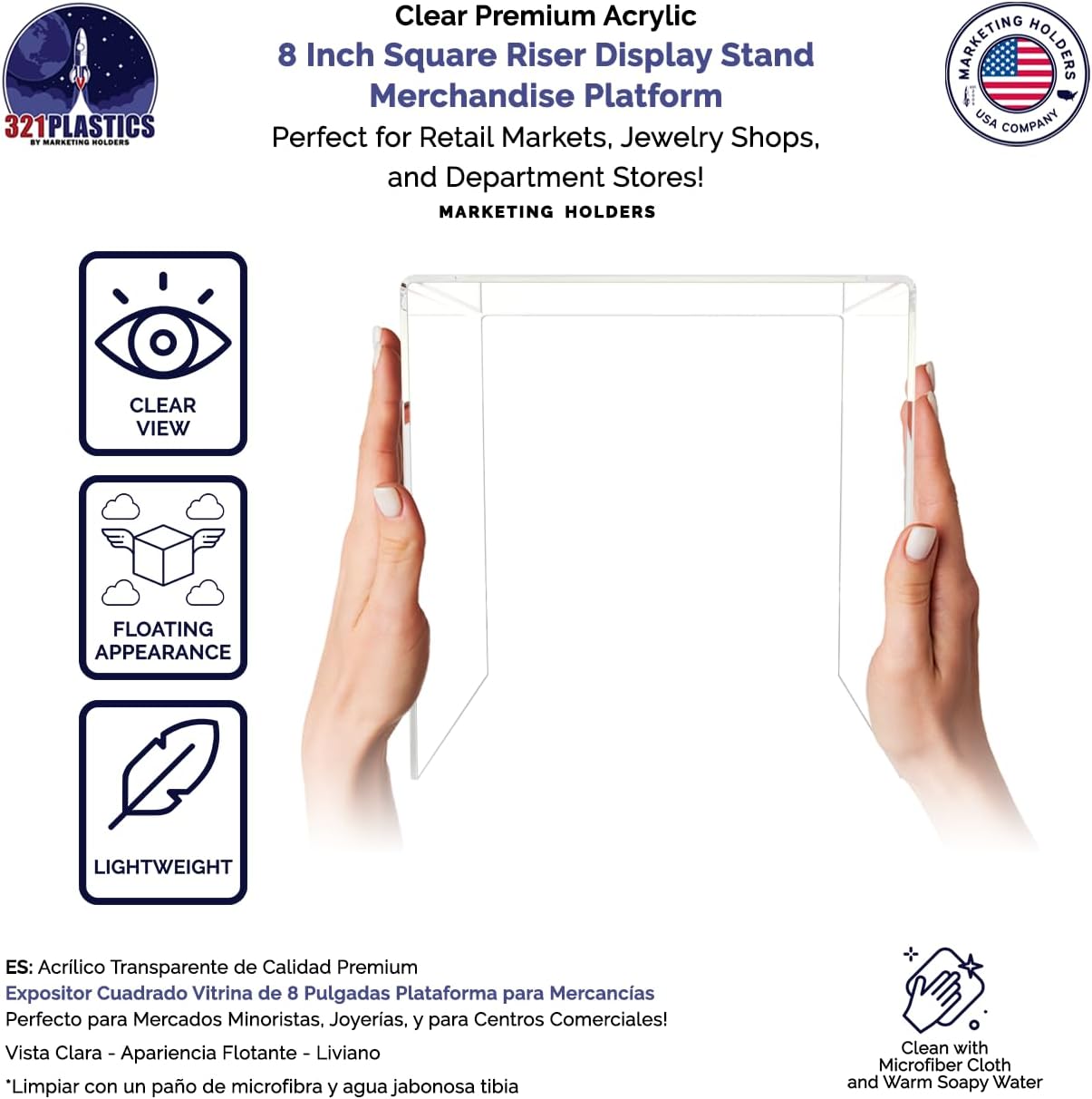 Marketing Holders Acrylic Display Riser Stand 8 Inch Wide 2 Pack