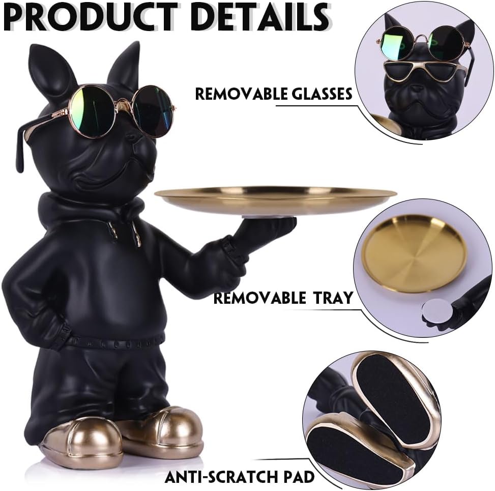 Resin Bulldog Tray Statue for Entryway Decor