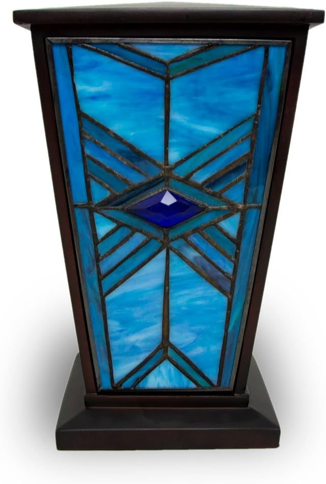 Mission Style Stained Glass Cremation Urn - Large Blue