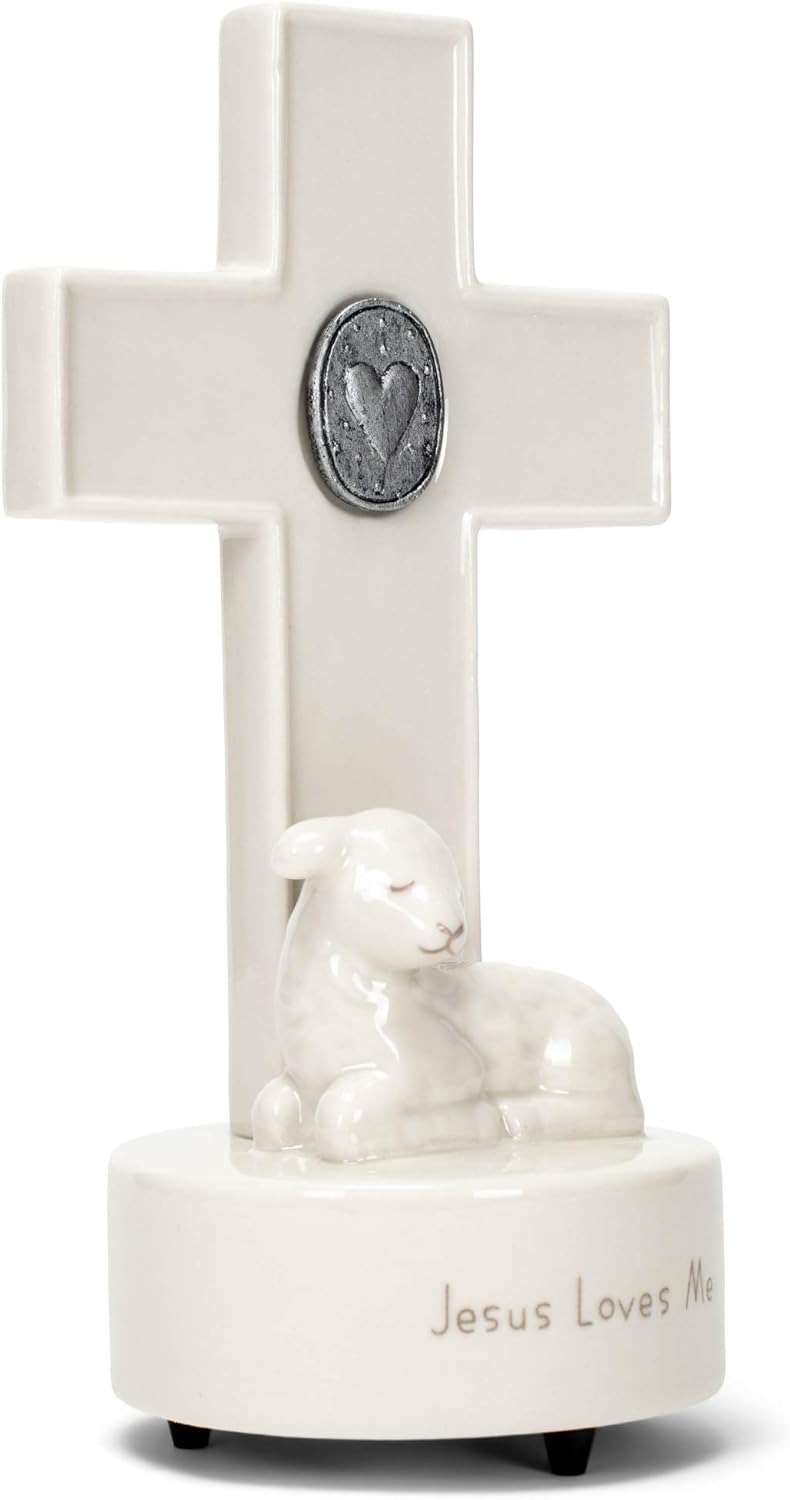 DEMDACO Heart Cross with Little Lamb Musical Figurine 8 Inch White