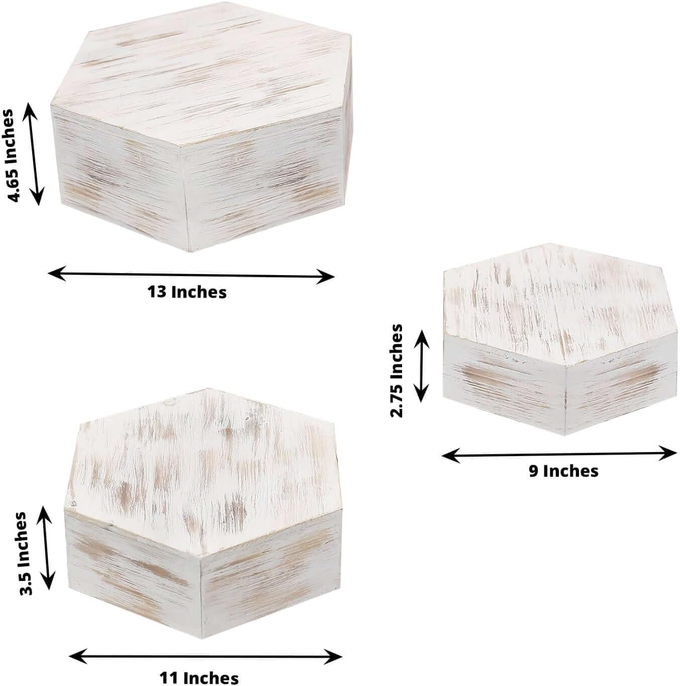 Efavormart Set of 3 Whitewashed Hexagonal Wood Dessert Holders