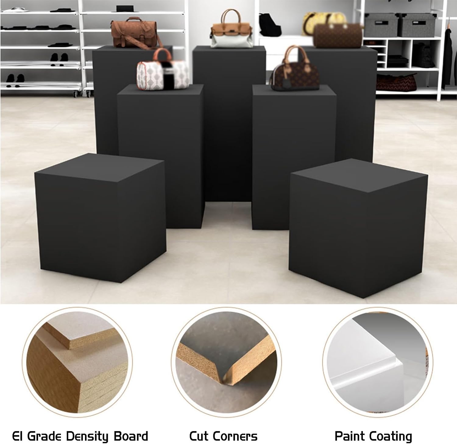 Rectangular Display Pedestal Stand for Mannequin Collectibles Black 40x110cm