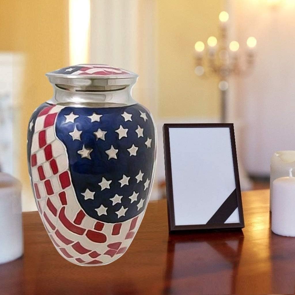 Elite American Flag Cremation Urn Metal New