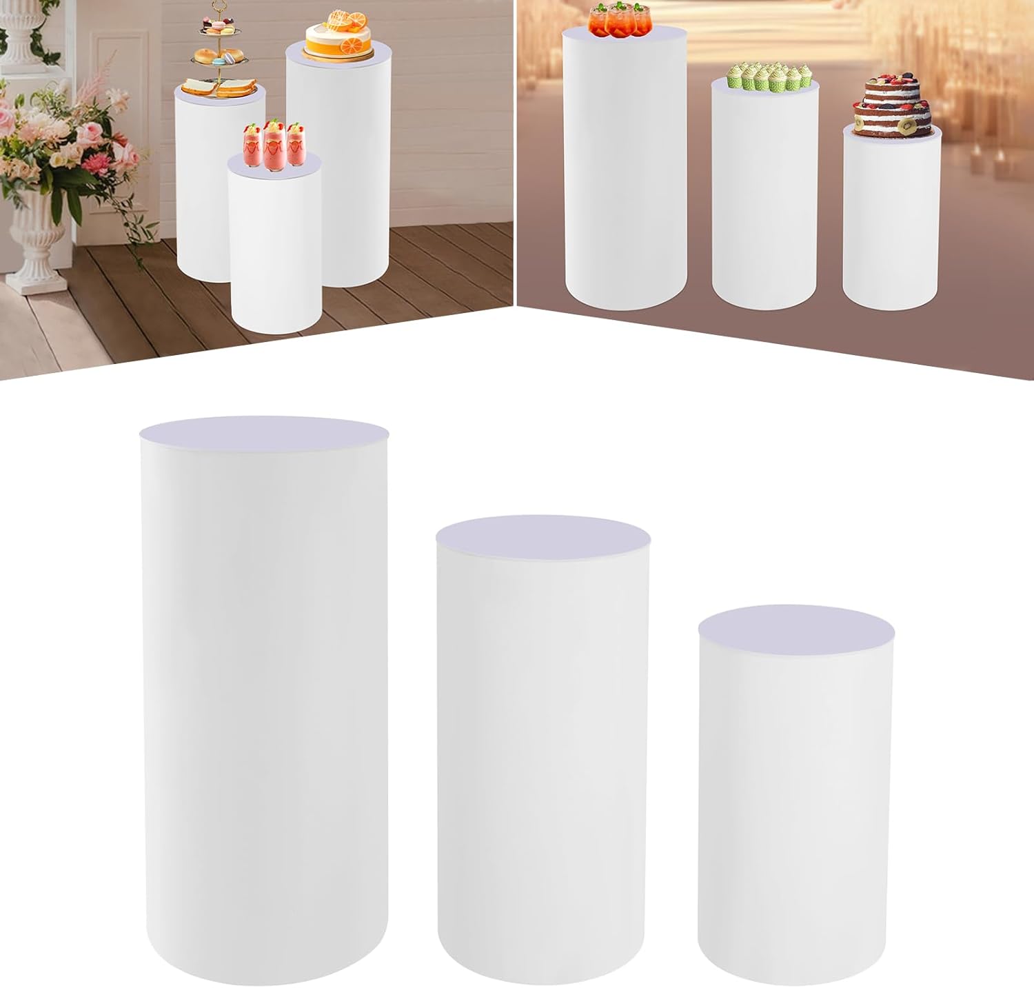 3Pcs Cylinder Pedestal Stands for Wedding and Party Decor
