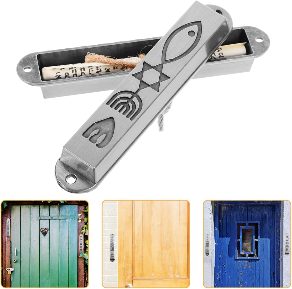 Ciieeo Pewter Mezuzah Case with Scroll for Door