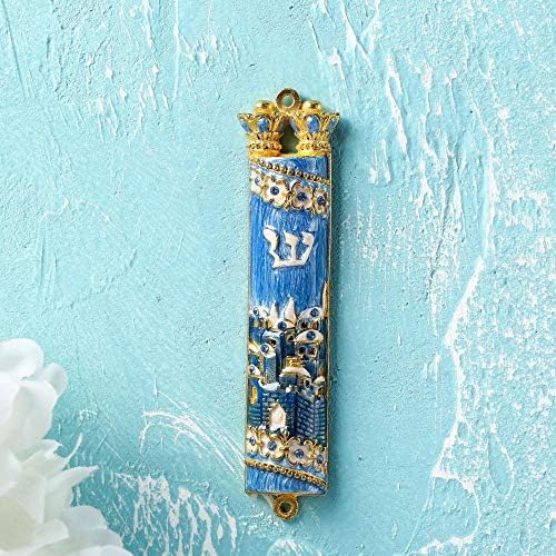 Matashi Hand Painted Mezuzah with Gold and Crystals