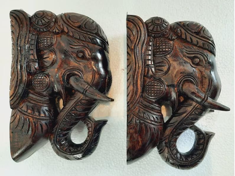 Blackperlcrafts 2 Pcs Big Elephant Statue Wooden Wall Bracket Decor