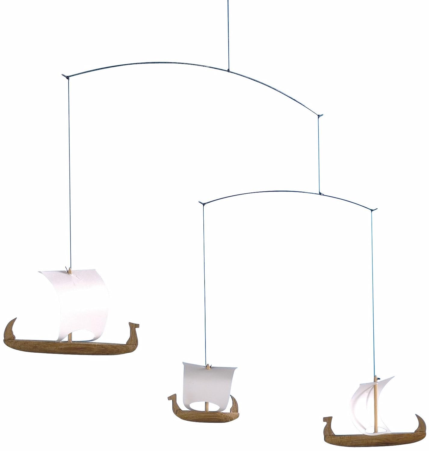 Viking Ships 3 Hanging Mobile - Teak - Handmade in Denmark